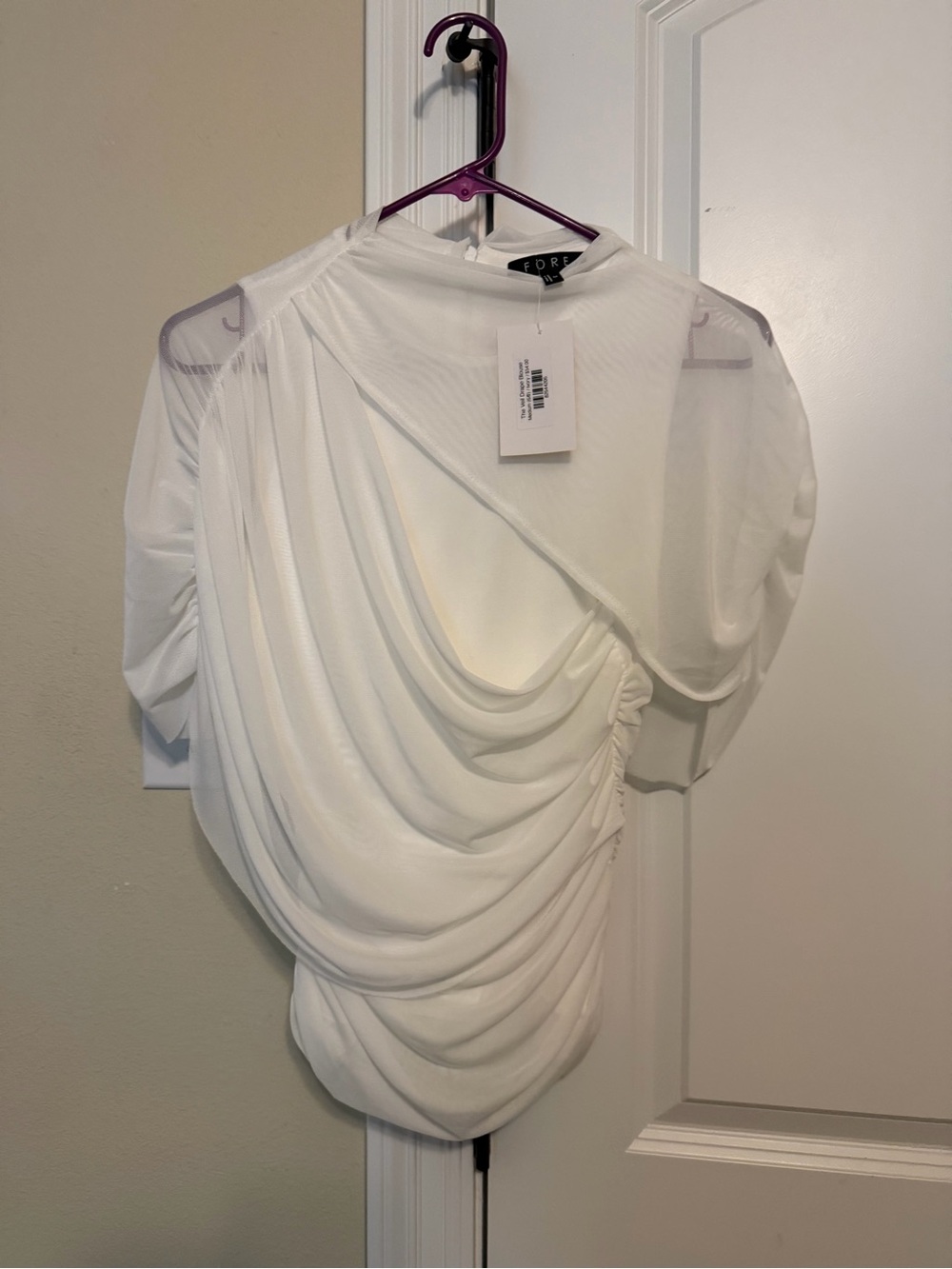 Boutique White Draped Short Sleeve Blouse